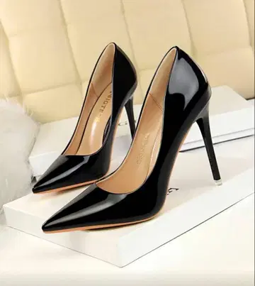 블랙 스틸레토 하이힐 11cm
