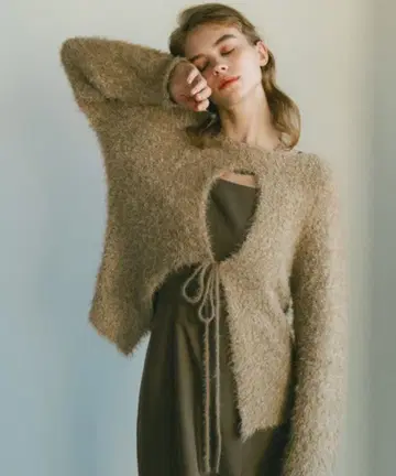 페더 프린지 리본 슬릿 니트 가을 니트 겨울 의류