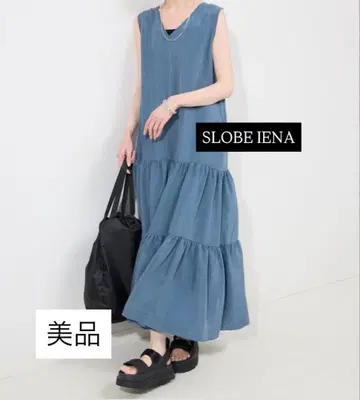 [ 새상품급 ] SLOBE IENA 피브릴 티어드 원피스 블루