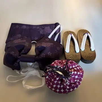 보라색 꽃무늬 오비 세트