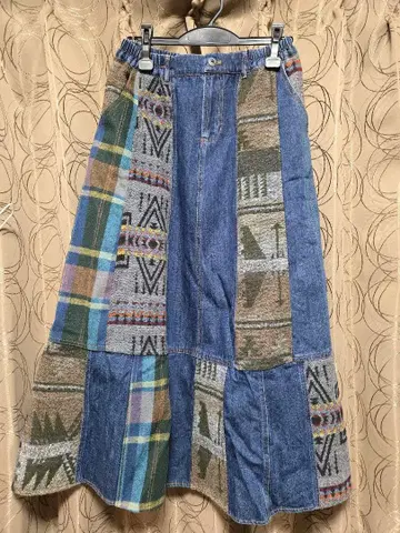 패치워크 데님 롱 스커트