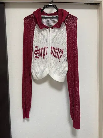 WEGO 래글런 메쉬 니트 숏 후드티 빨간색/화이트