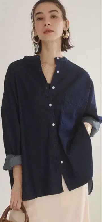 ANGIE 인디고 블루 긴팔 데님 셔츠