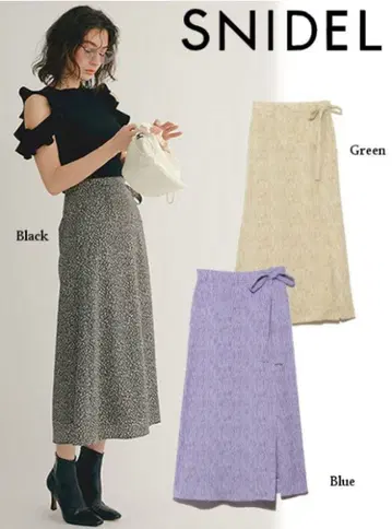 SNIDEL 프린트 랩스커트 블랙