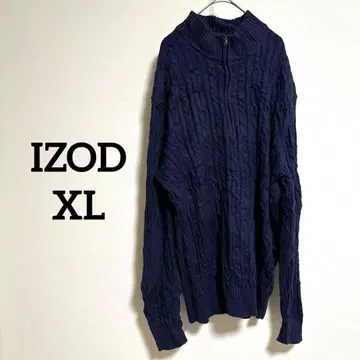 IZOD (XL) 네이비 케이블 니트 하이넥