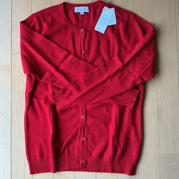 캐시미어 100% 여성용 빨간색 니트 가디건 스웨터 사이즈 L