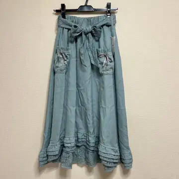 미사용 [ 엑시즈팜 ] 플레어 스커트 그린 계열 M