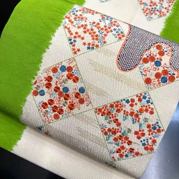 10-171 열림 나고야 오비 새상품급 순수 실크 기모노 자수