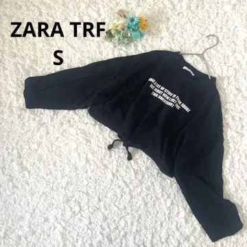 자라 크롭 맨투맨 상의 프린트 로고 코튼100 블랙 S