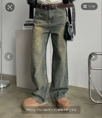 SHAGGIE 오로라 큐빅 장식 빈티지 루즈 데님 팬츠