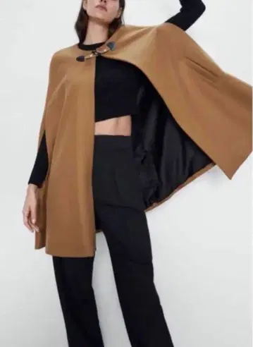 새상품급 ZARA x MANTECO 케이프 코트 판초 카멜 XS