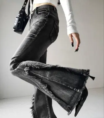 밈 셀렉 빈티지 라이크 프린지 스트레치 플레어 데님