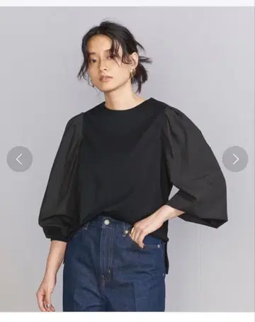 유나이티드 애로우즈 코튼 브로드 턱 슬리브 티셔츠