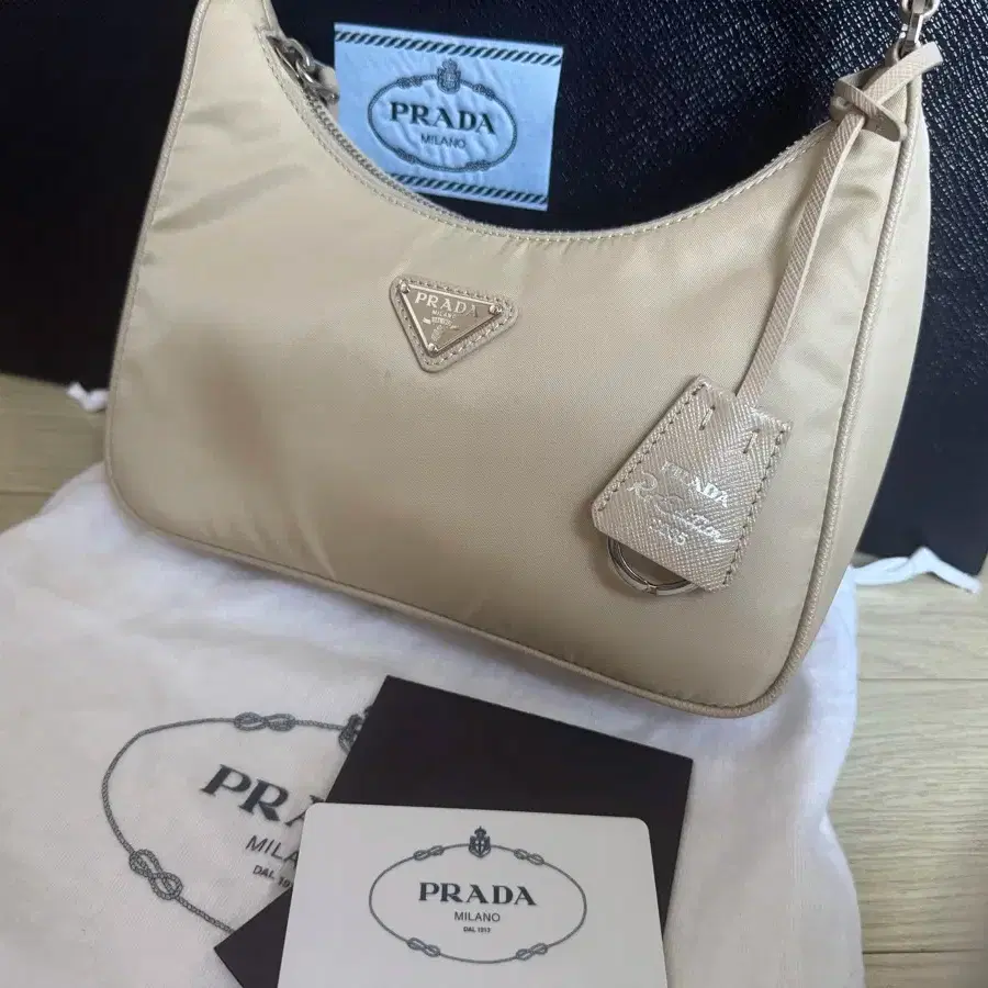 Prada Re-edition 2005 Nylon Shoulder Bag Beige