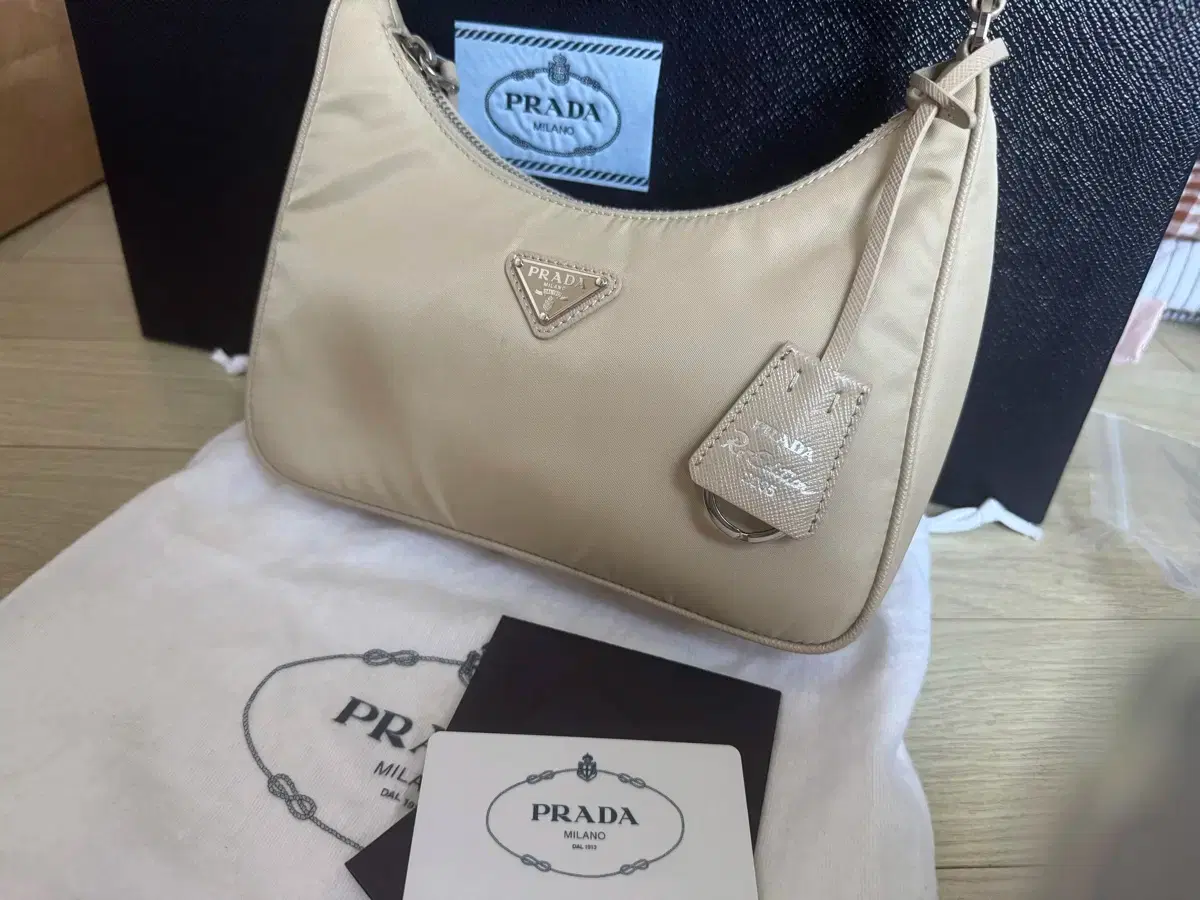 Prada Re-edition 2005 Nylon Shoulder Bag Beige