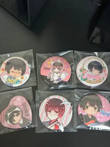 헤타리아 일본 캔뱃지 6개 세트