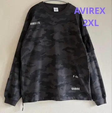AVIREX / 사이드 지퍼 스텐실 블랙 카모플라주 긴팔 티셔츠