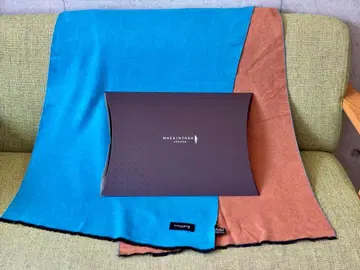 매킨토시 런던 머플러 실크 100% 블루 x 브라운