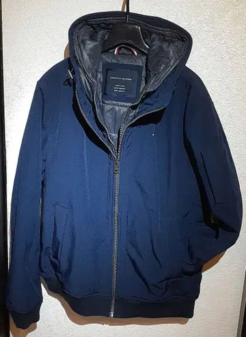 TOMMY HILFIGER 자켓 남성용 레이어드 스타일 후드 네이비 컬러