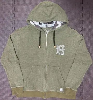HORN GARMENT 올리브 그린 풀 집업 후드티 size: L