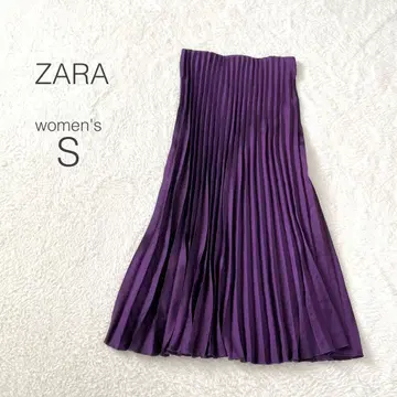 [ 자라 ] 플리츠 스커트 롱 새틴 광택 허리밴딩 화려한 보라색 새상품급