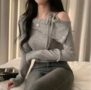 Mayon 리본 원숄더 오프숄더 니트탑