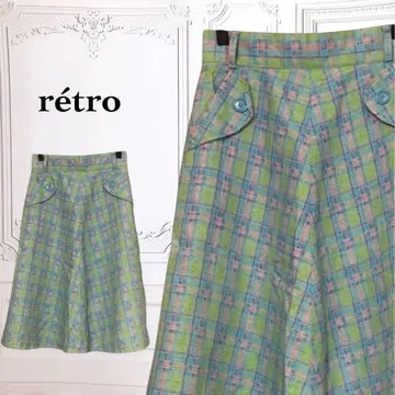 롱 스커트 [ M ] 그린 체크 일본제 코튼 레트로 모던