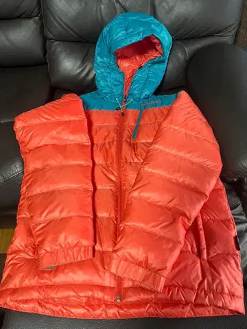 새상품급 BILLABONG 후드 부착 다운 자켓 오렌지 파랑 L