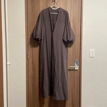 PLACE V넥 벌룬 소매 롱 원피스