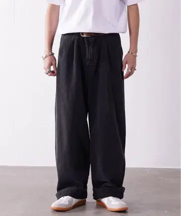 블랙 와이드 데님 팬츠