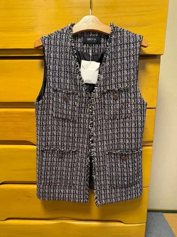 배송비 포함! COMME CA ISM 트위드 프린지 베스트