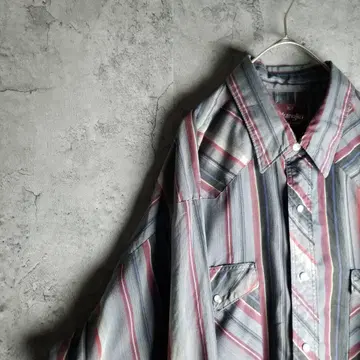 Wrangler 스트라이프 웨스턴 카우보이 셔츠 그레이 구제 의류