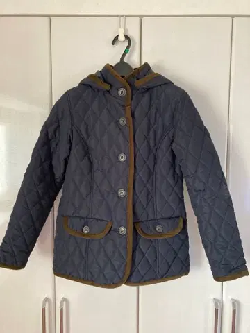 네이비 퀼팅 자켓 후드 부착