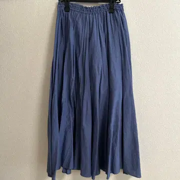 neQuittezpas 코튼 린넨 블루 플레어 롱 스커트