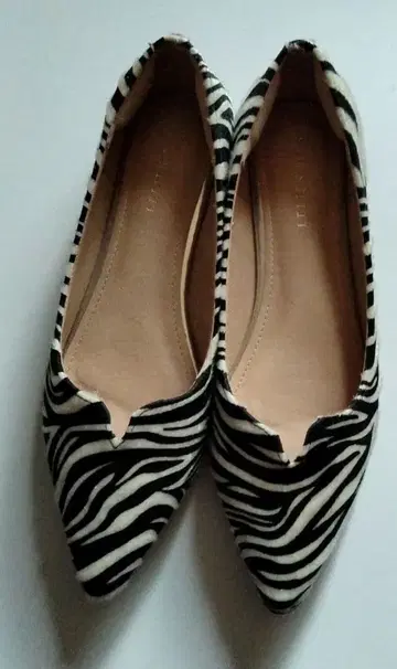 미사용 새상품 스틸레토 플랫 펌프스 제브라 패턴