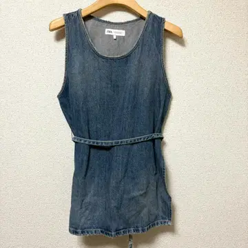 자라 [ M ] 데님 베스트 슬리브리스 상의 벨트 포함 코튼 100%