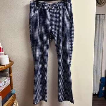 adidas 네이비 화이트 체크 캐주얼 팬츠 골프 사용 OK