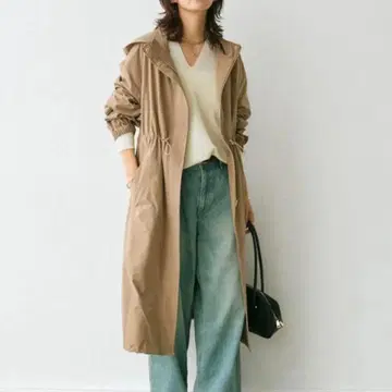 리브드로와 후드 부착 롱 코트 카멜