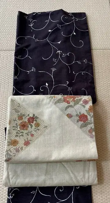 3종 세트 코몬+후쿠로 오비+숄  블랙