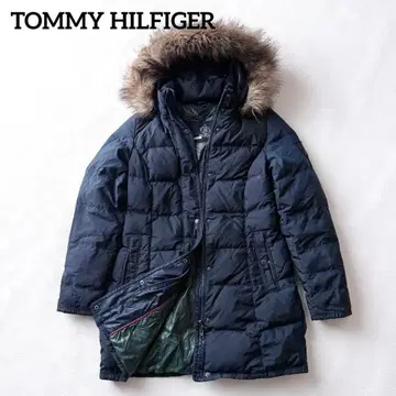 새상품급 타미힐피거 다운 롱 코트 후드 퍼 네이비 M
