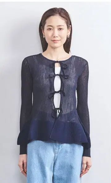 시어 벨벳 리본 가디건