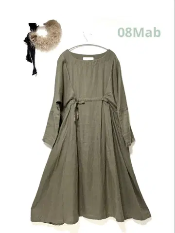 08Mab 허리 리본 포함 린넨 원피스