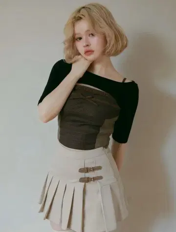 andmary 림마 체크 세트 탑 브라운 S 사이즈