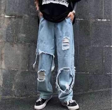 하이랜더 페이크 레이어 데미지 데님 라이트 블루 L