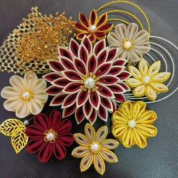 머리 장식 츠마미자이쿠 성인식 졸업식 결혼식 크림슨 베이지 카페오레 금