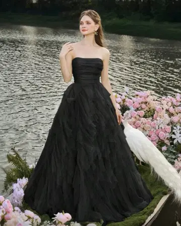 블랙 스트랩 롱 드레스 2차 모임 웨딩