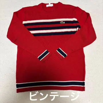 쉐미즈 Lacoste 빨간색 화이트 네이비 스트라이프 니트 스웨터 40