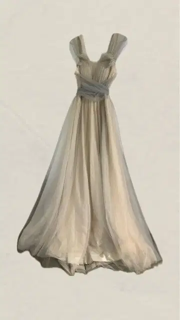 아이보리 프론트 플리츠 롱 드레스