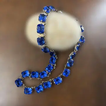 클래식 에메랄드 컷 파랑 초커 실버 1930년경