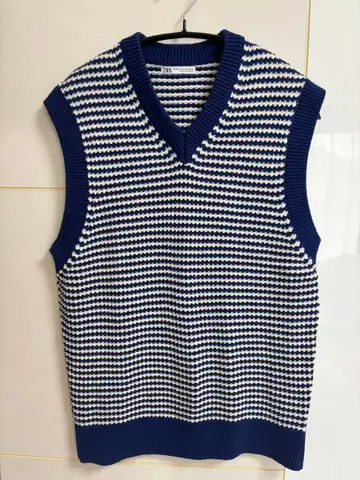 [ ZABA ] 네이비 화이트 스트라이프 베스트 M